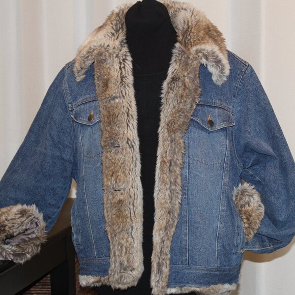 JEAN JACKET Fabio Faux Fur Lined Blue Denim Jacket Penny Lane - Picture 1 of 14